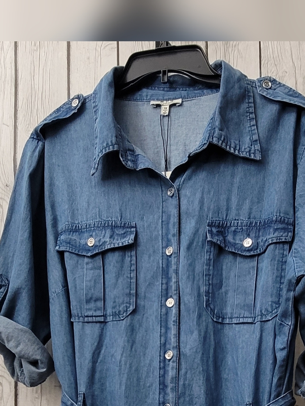 NWT M.P.H. Denim Button-Front Maxi Shirt Dress with Belt - Picture 6 of 12